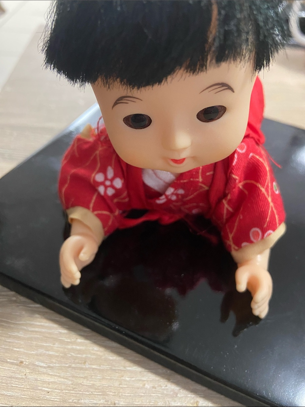 VTG Japanese Ichimatsu Crawling Doll Vinyl Baby Boy Girl Red Kimono Glass Eyes